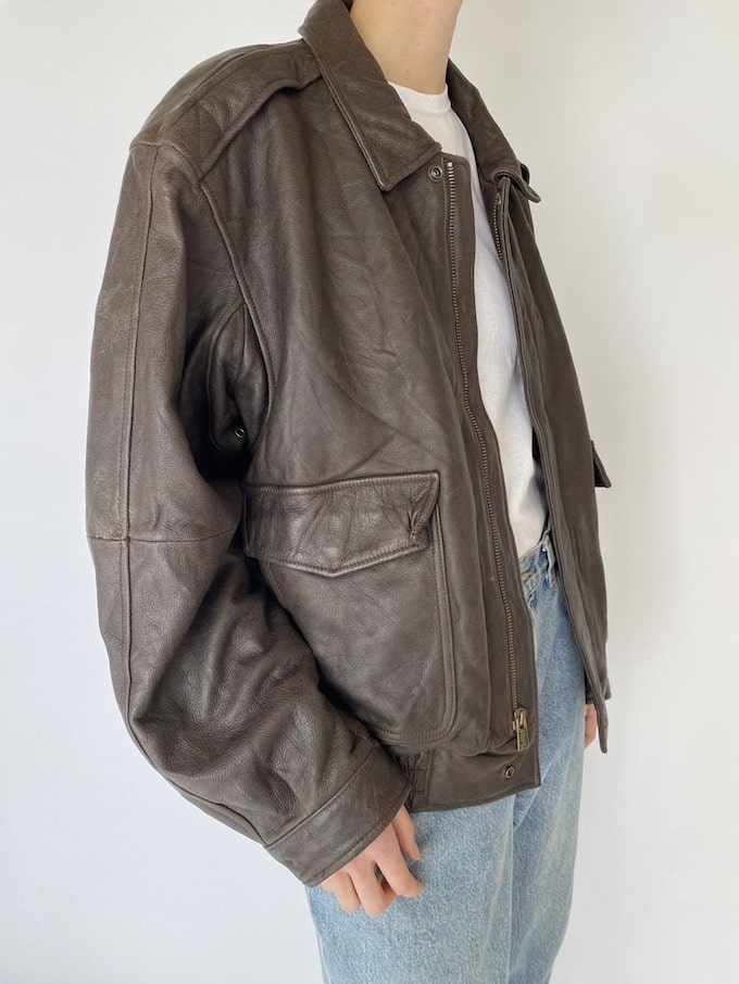VINTAGE OVERSIZED LEATHER JACKET IN BROWN 5449