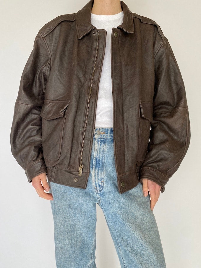 VINTAGE OVERSIZED LEATHER JACKET IN BROWN 5449