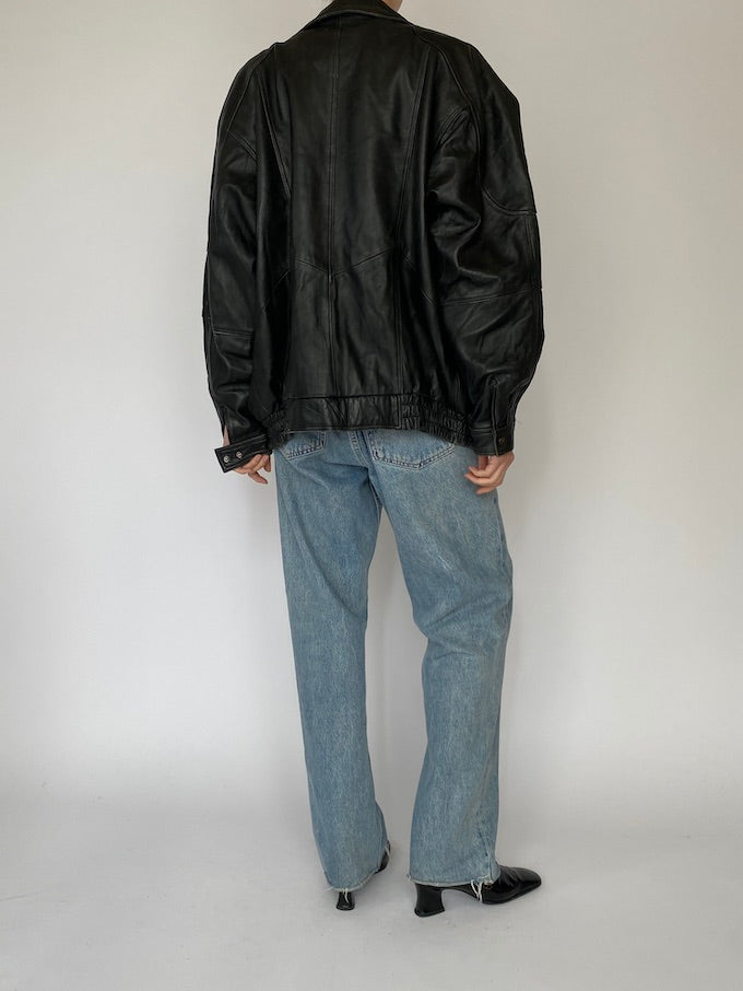 Vintage oversized leather jacket in black 5465