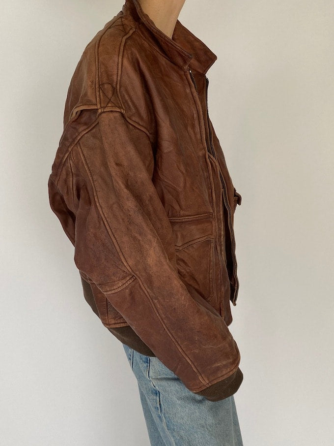 Vintage oversized leather jacket in brown 5420