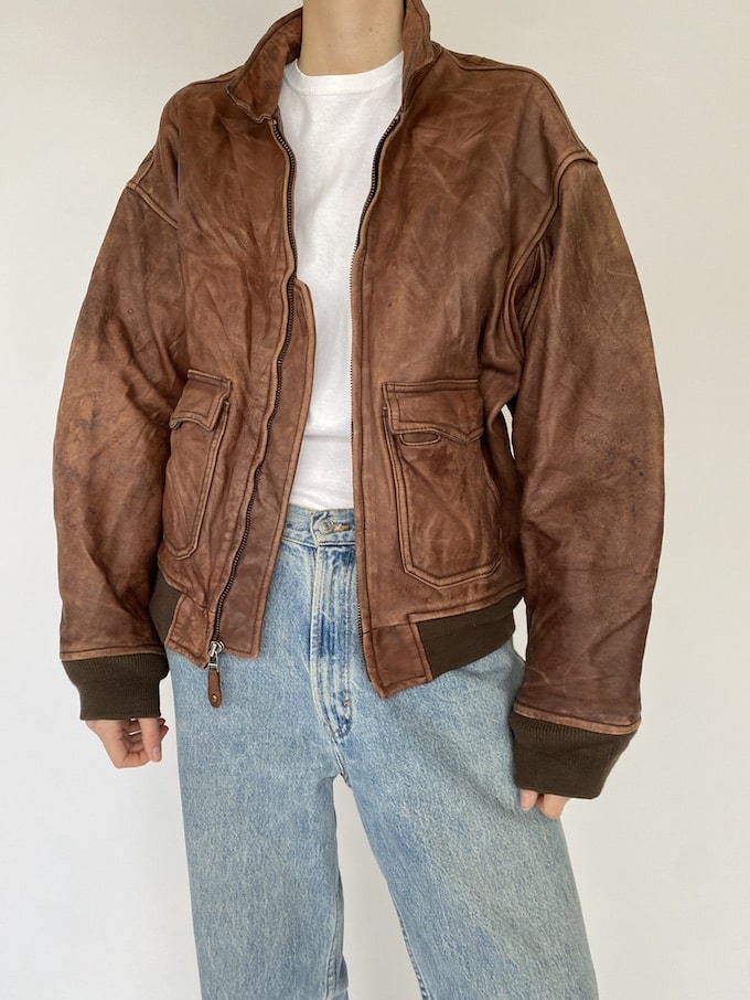 Vintage oversized leather jacket in brown 5420