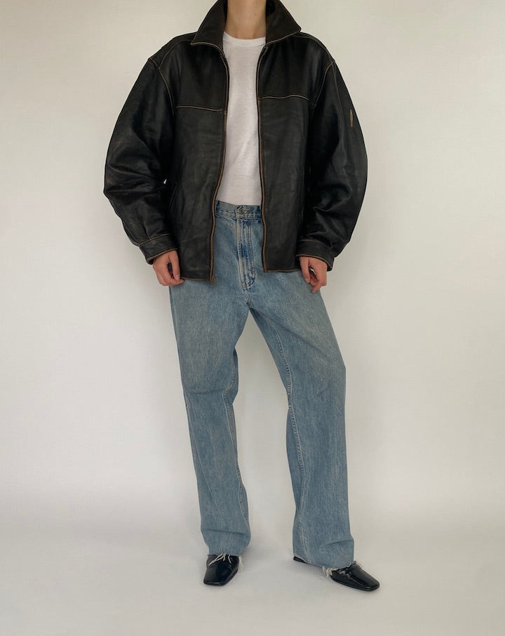 Vintage Leather Jacket In Black 5401