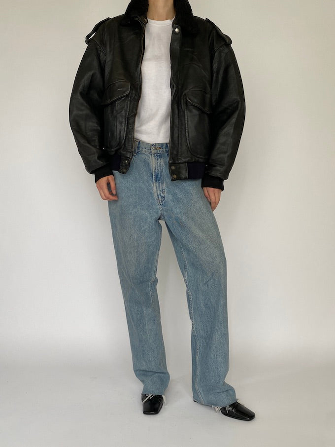 Vintage oversized leather jacket in black 5378