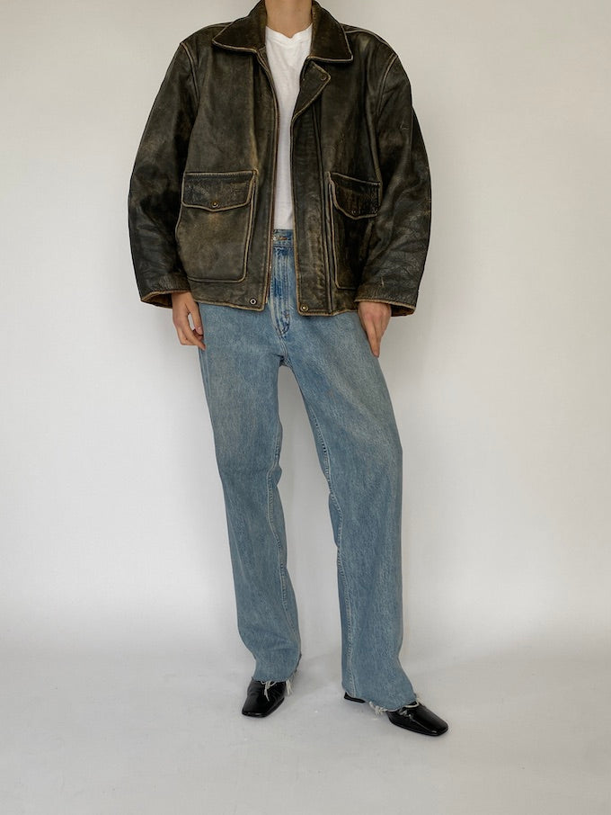 Vintage distressed leather jacket 5365