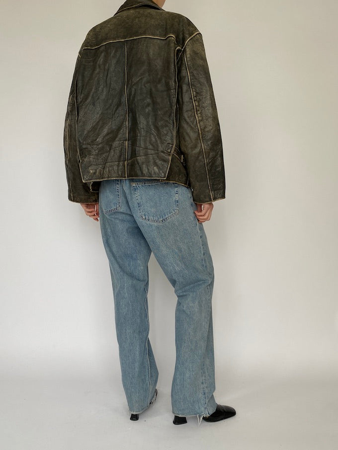 Vintage distressed leather jacket 5365