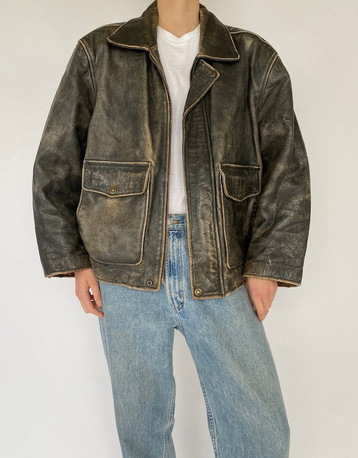 Vintage distressed leather jacket 5365