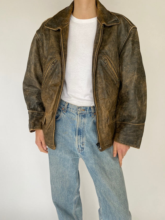 Vintage distressed leather jacket 5448