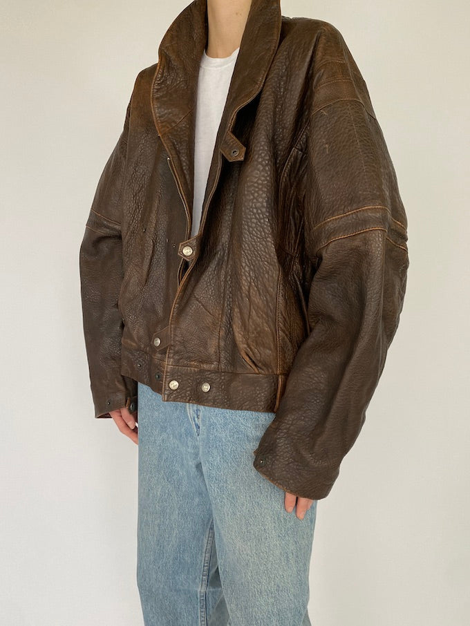 VINTAGE OVERSIZED JACKET IN A BROWN PEBBLE LEATHER 5404