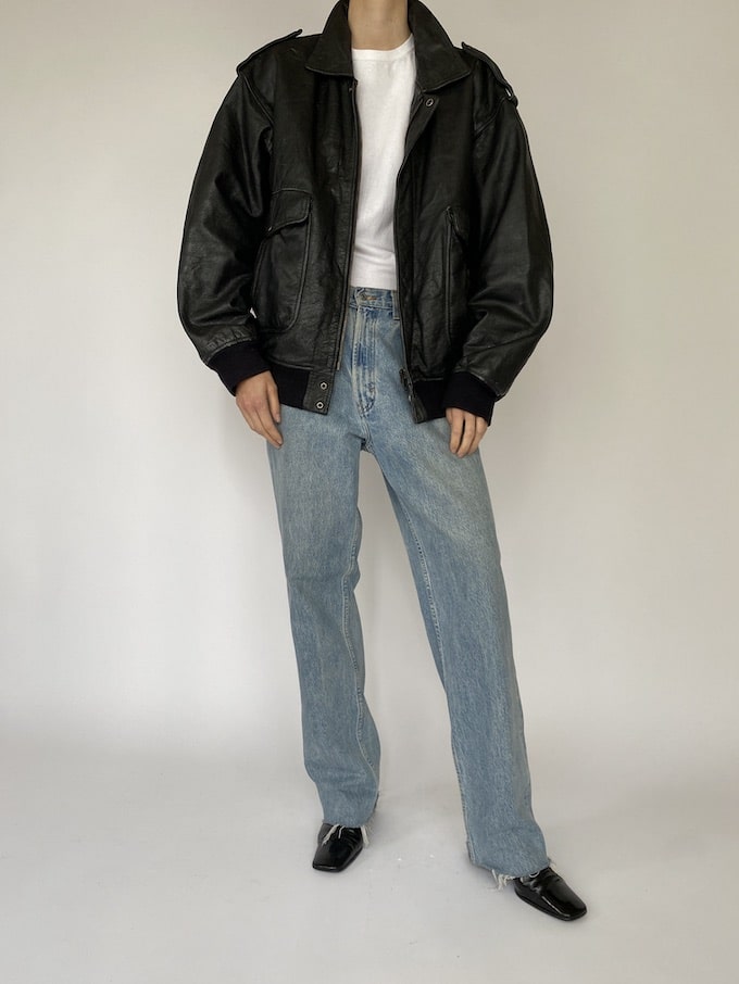 Vintage oversized leather jacket in black 5417