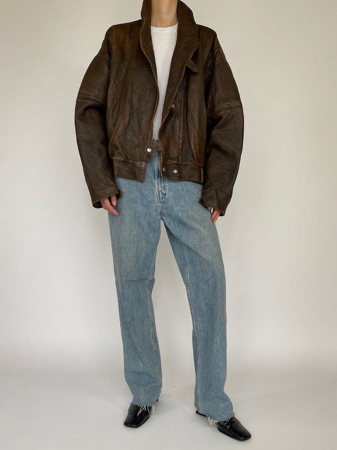 VINTAGE OVERSIZED JACKET IN A BROWN PEBBLE LEATHER 5404