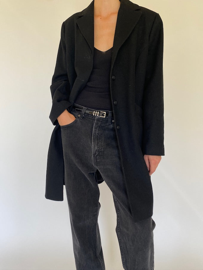 Vintage wool-blended coat in black 5712