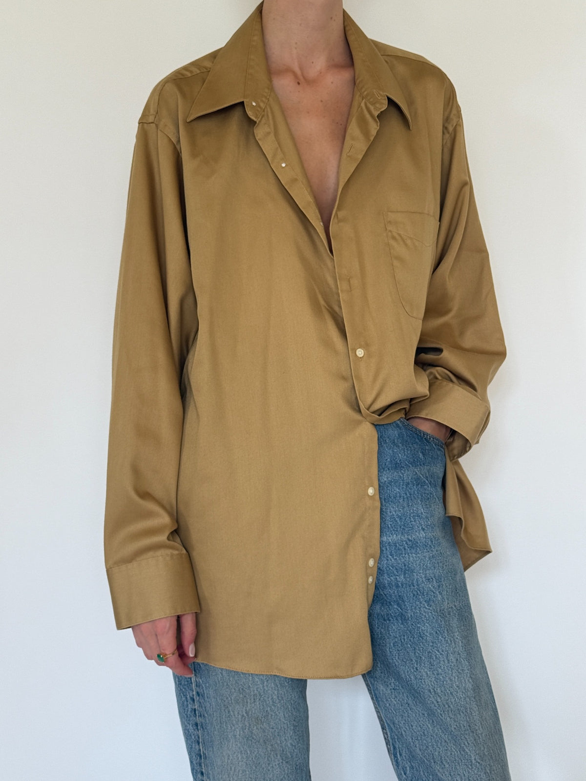 Vintage oversized ochre button-up shirt