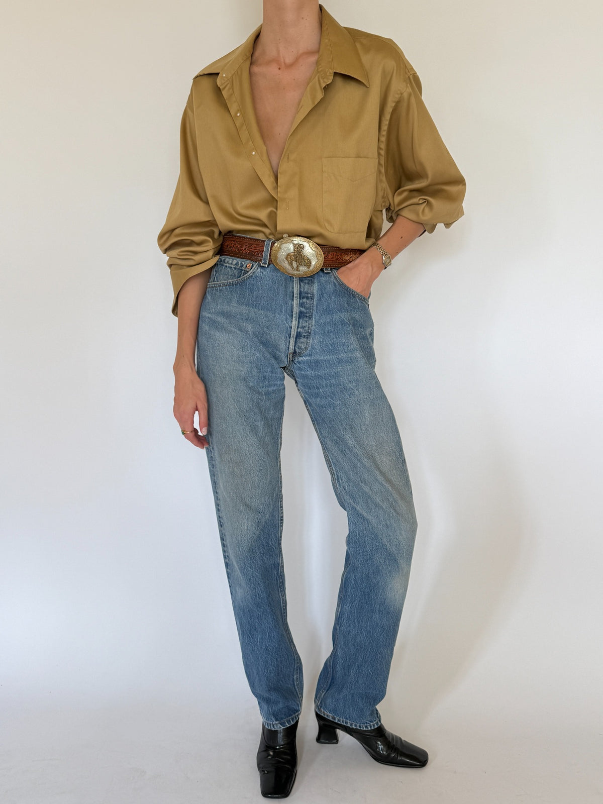 Vintage oversized ochre button-up shirt