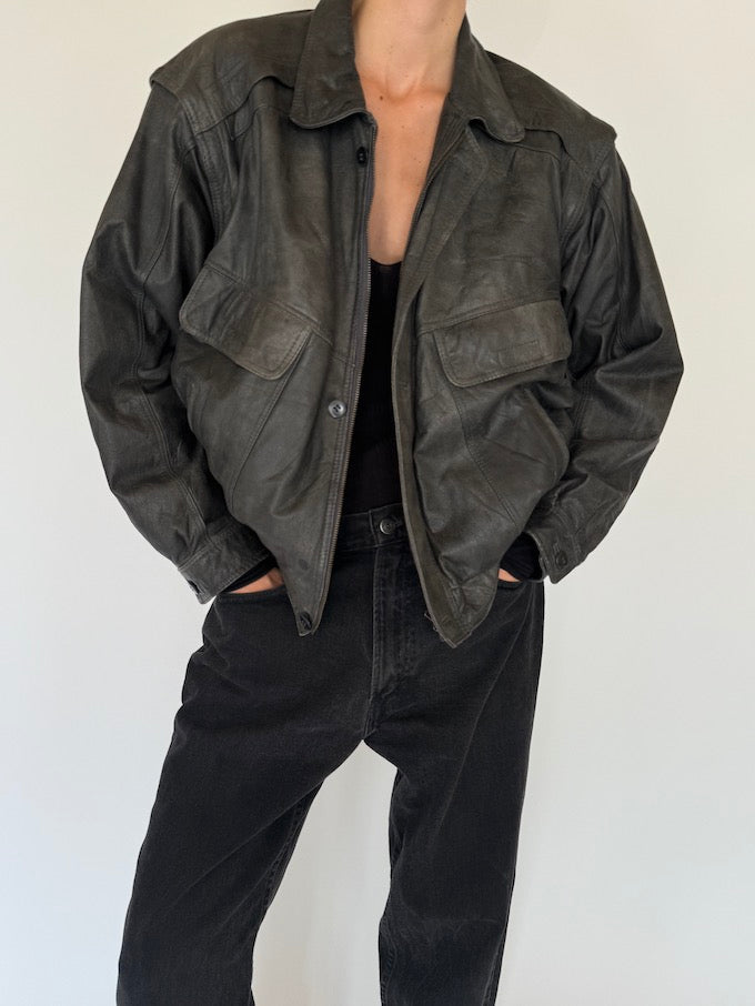 Vintage charcoal leather jacket 5368