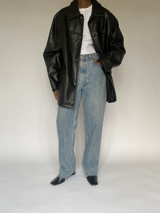 Vintage black faux leather jacket 4870