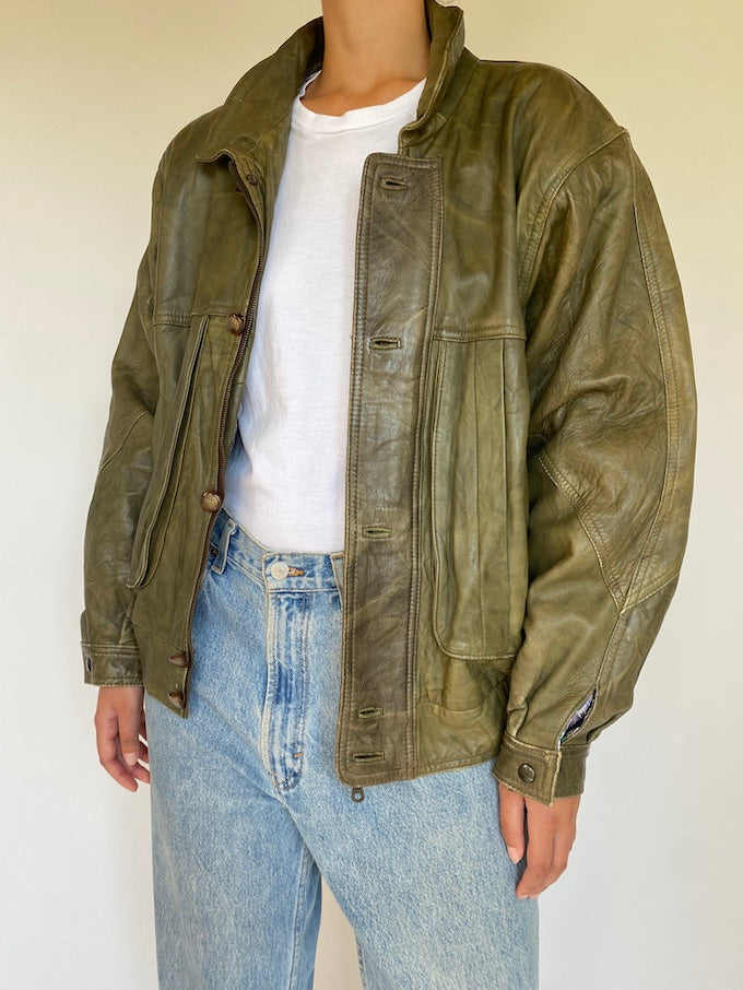 Vintage green leather jacket 5380