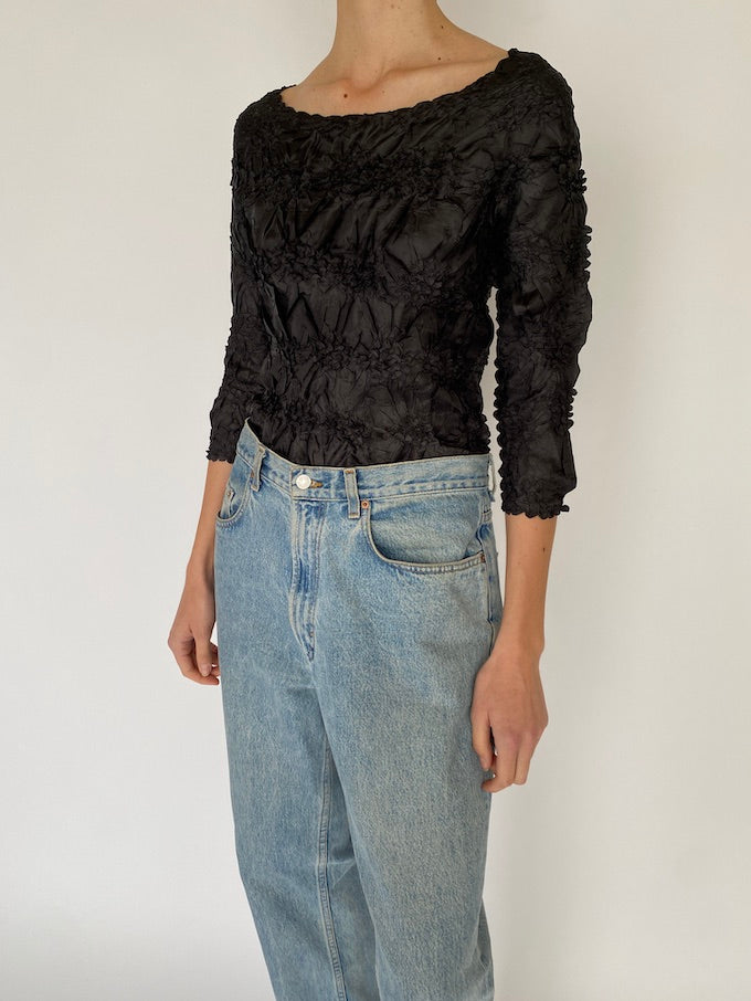 Vintage black wrinkled-effect top 5137
