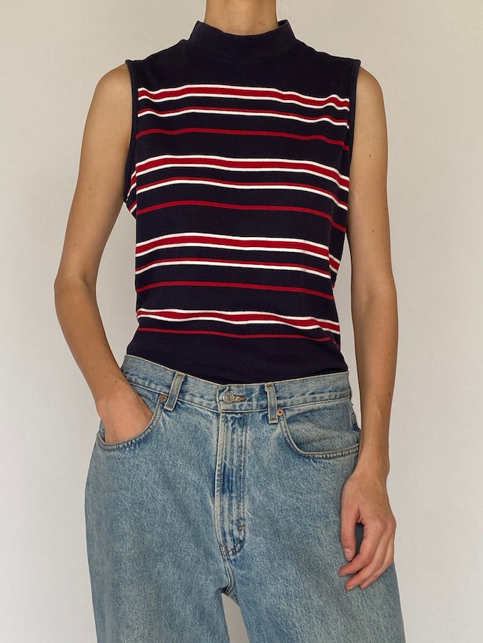 Vintage navy blue striped tank 5338