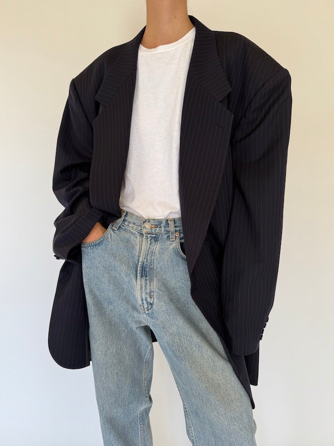 Vintage oversized pinstriped blazer in navy 5690