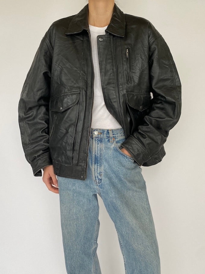 Vintage leather jacket in black 5376