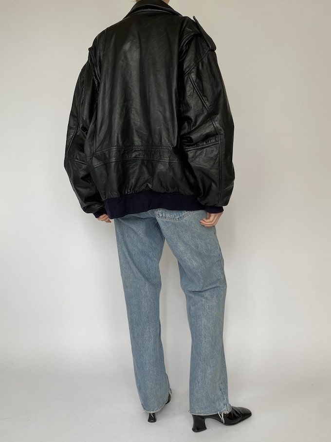 Vintage Oversized Black Leather Jacket 5479