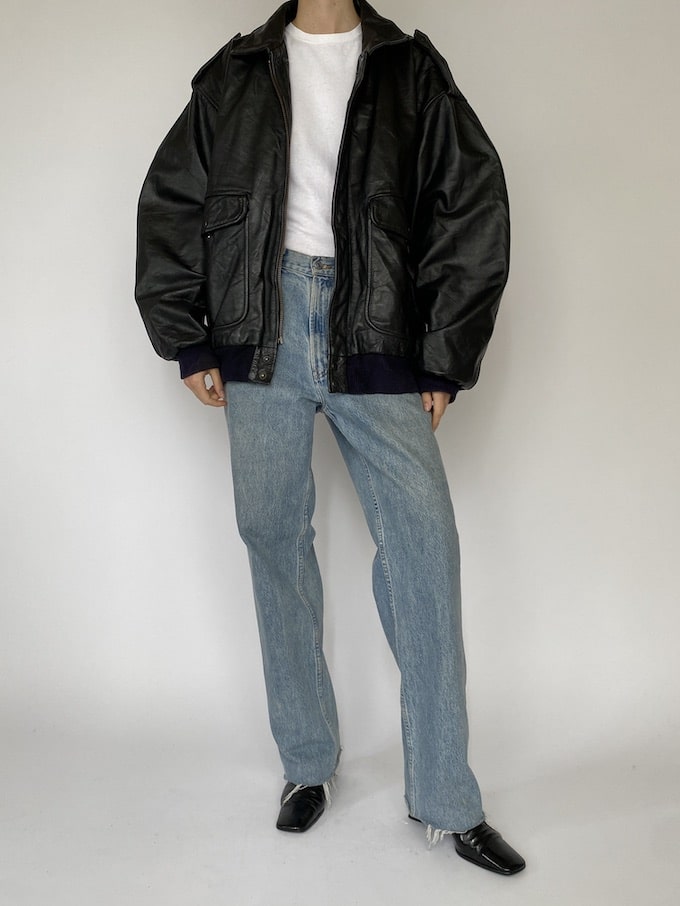 Vintage Oversized Black Leather Jacket 5479