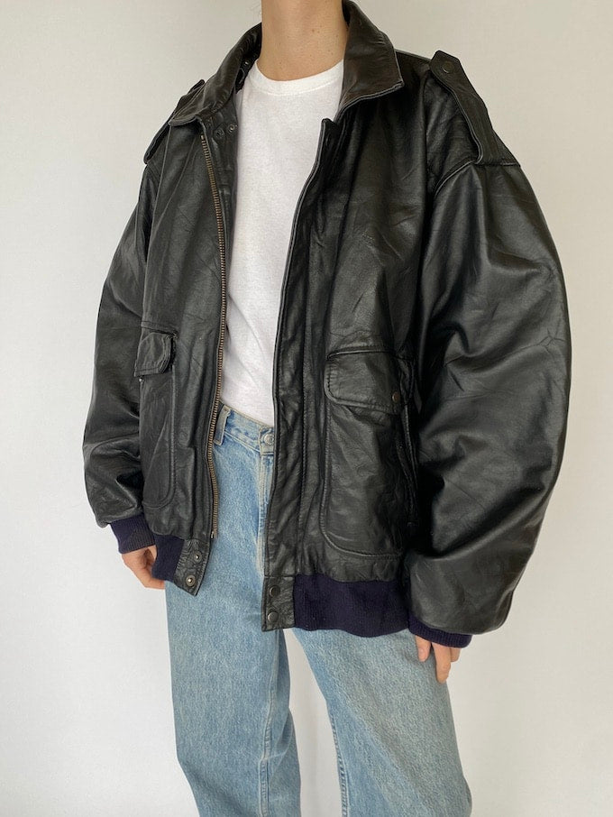 Vintage Oversized Black Leather Jacket 5479