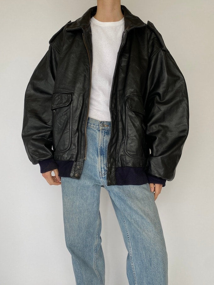 Vintage Oversized Black Leather Jacket 5479