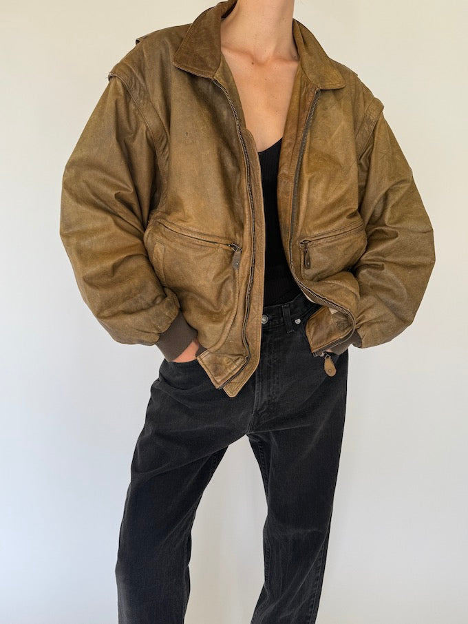 Vintage oversized leather jacket in honey brown 5407