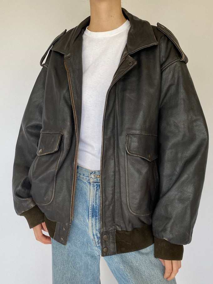 Vintage leather jacket in dark brown 5433