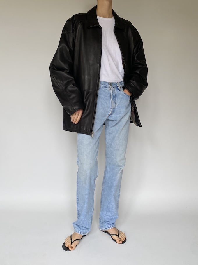 Vintage oversized leather jacket in black 5602