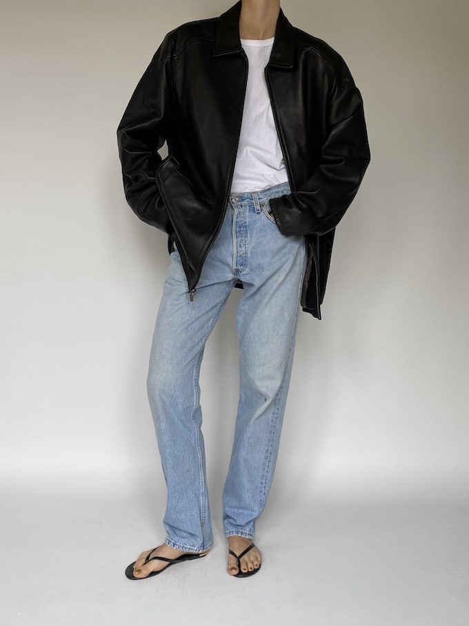 Vintage oversized leather jacket in black 5602