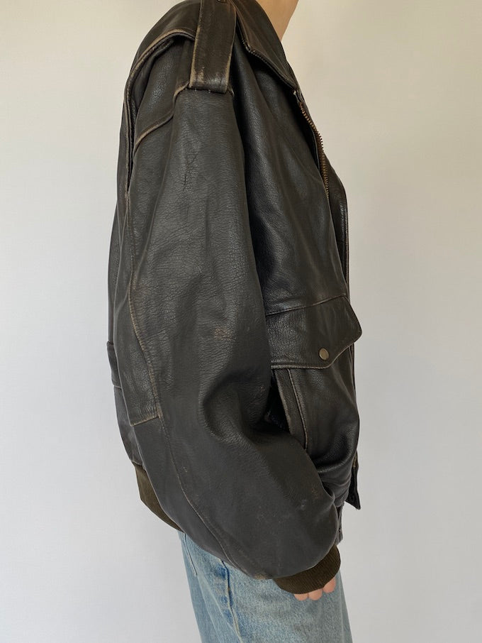 Vintage leather jacket in dark brown 5433