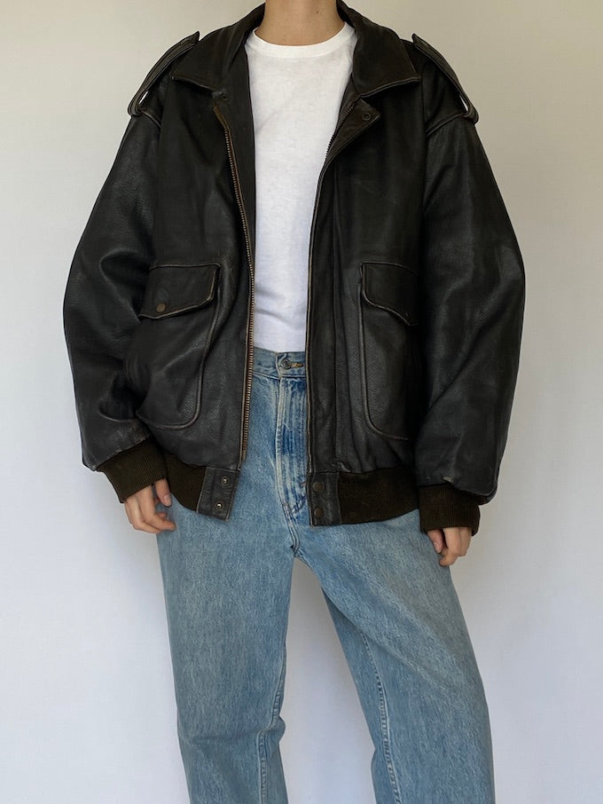 Vintage leather jacket in dark brown 5433