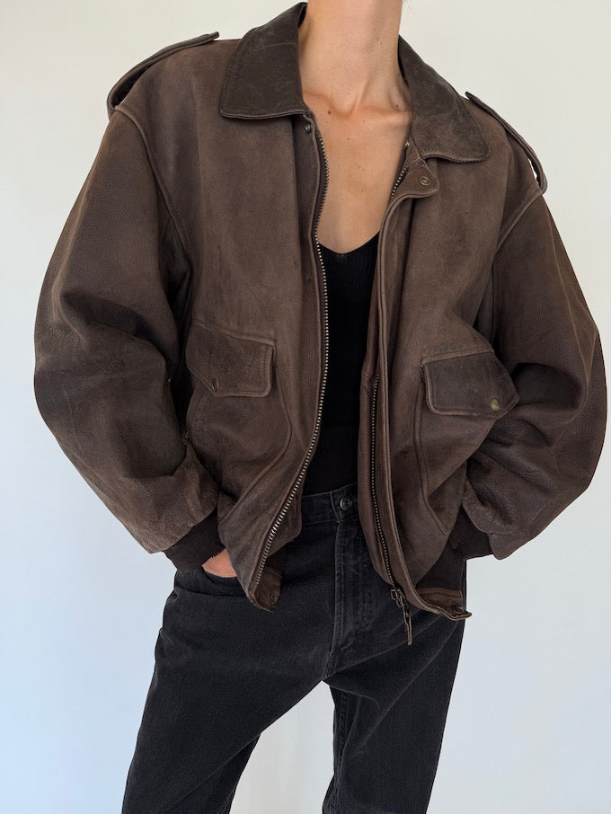 Vintage oversized leather jacket in brown 5406