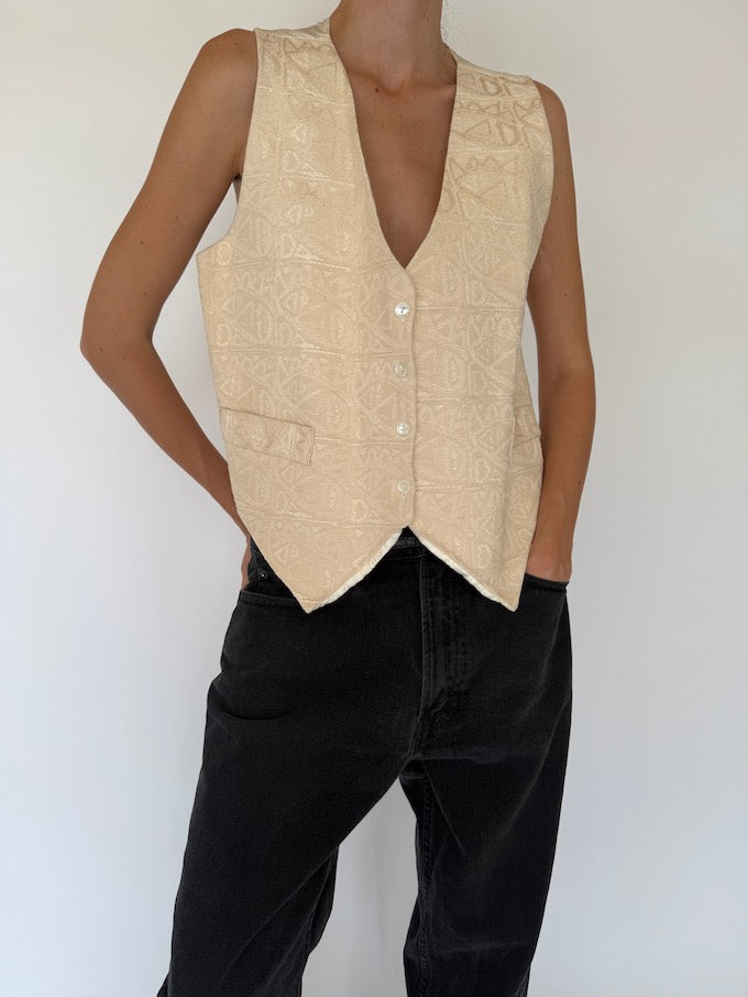 Vintage beige textured vest 4418