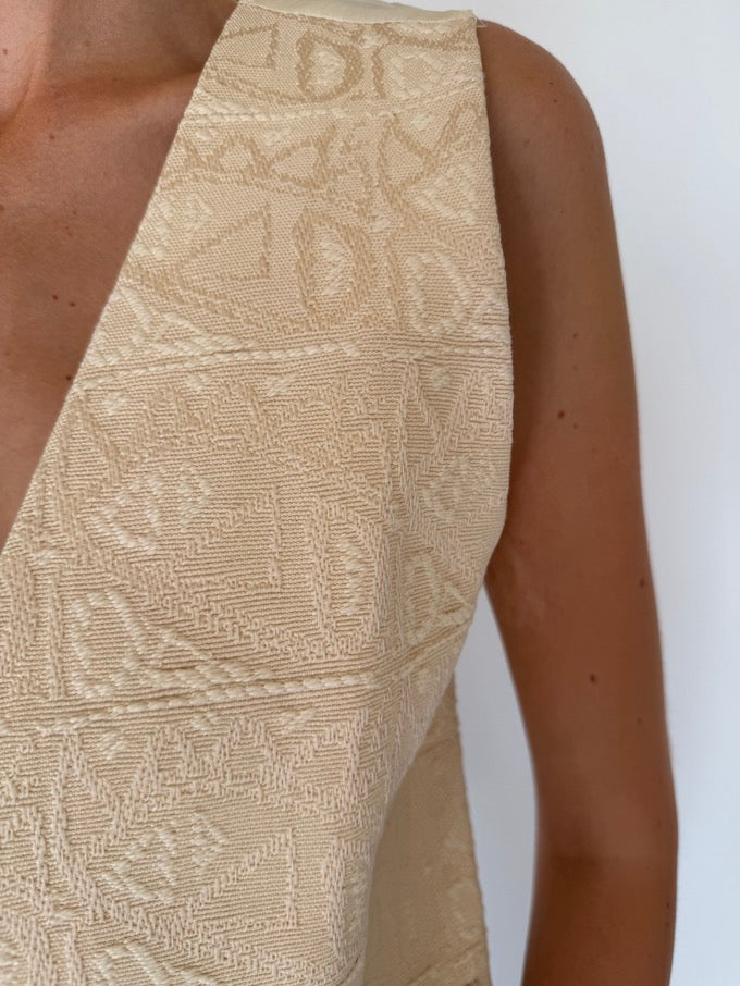 Vintage beige textured vest 4418