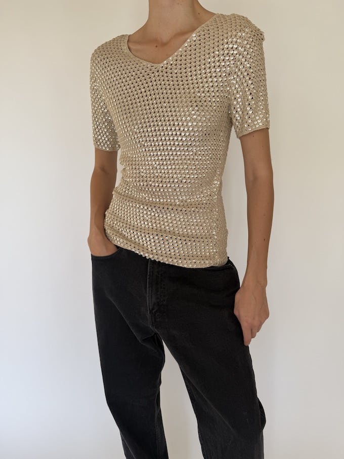 Vintage beige sequin Oscar de la Renta top 5671