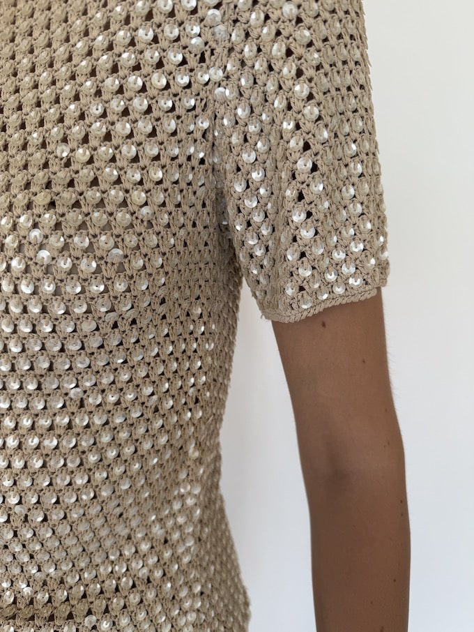 Vintage beige sequin Oscar de la Renta top 5671