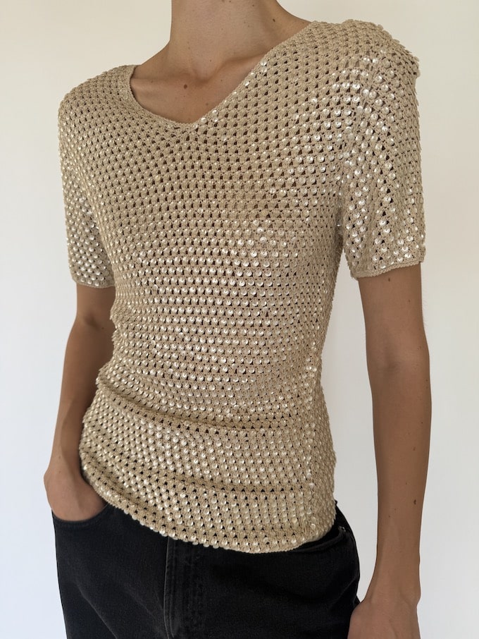 Vintage beige sequin Oscar de la Renta top 5671