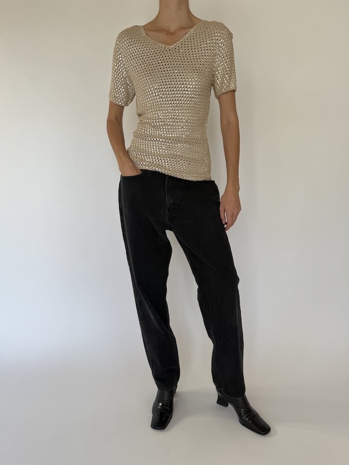 Vintage beige sequin Oscar de la Renta top 5671