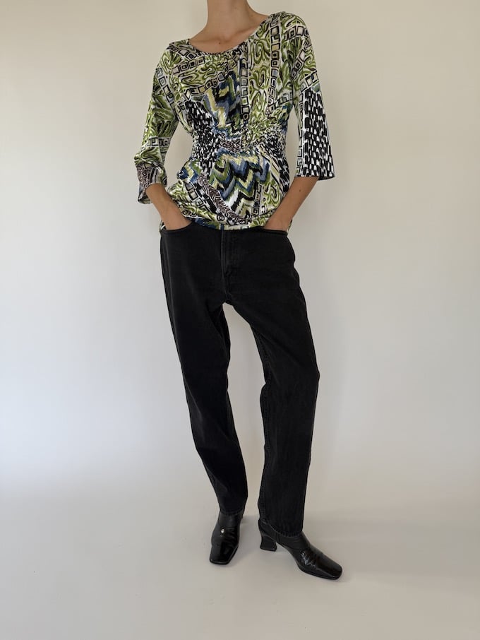 Vintage green printed top 3592