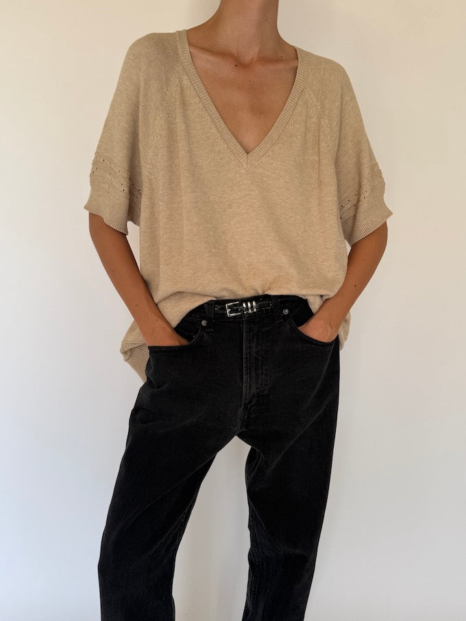 Vintage Beige Short Sleeve Knit Top 5330