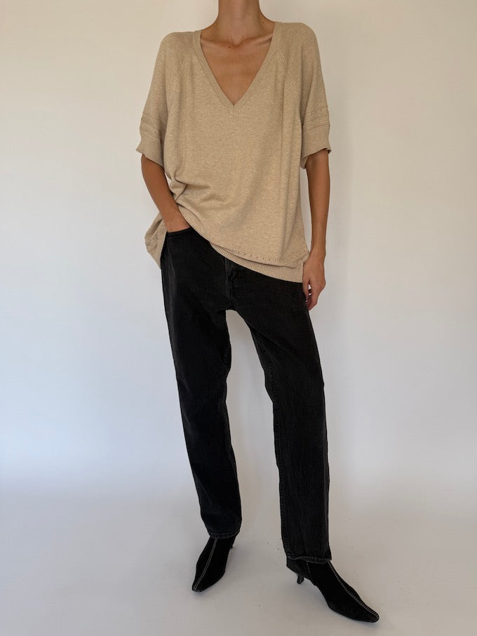 Vintage Beige Short Sleeve Knit Top 5330