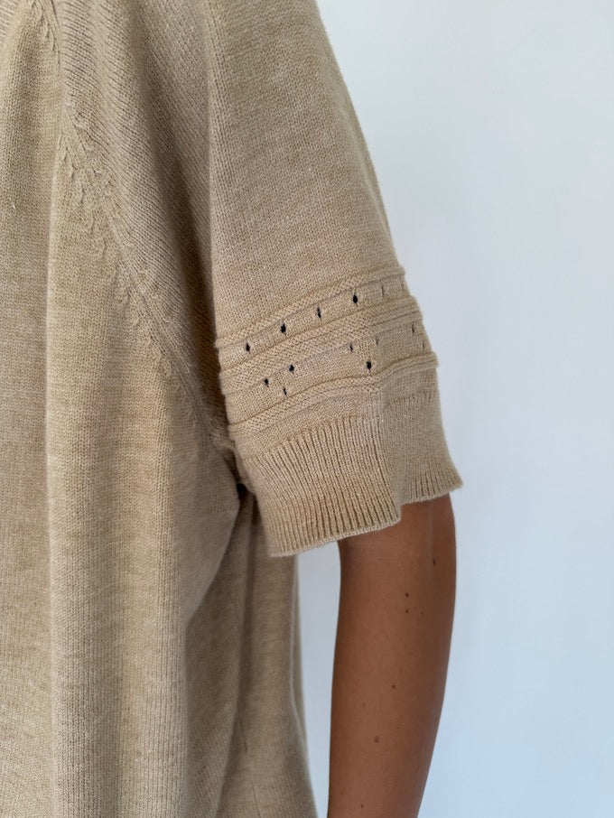 Vintage Beige Short Sleeve Knit Top 5330
