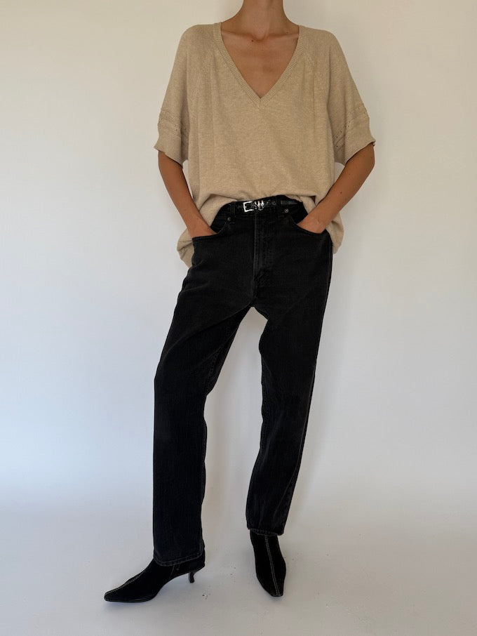 Vintage Beige Short Sleeve Knit Top 5330
