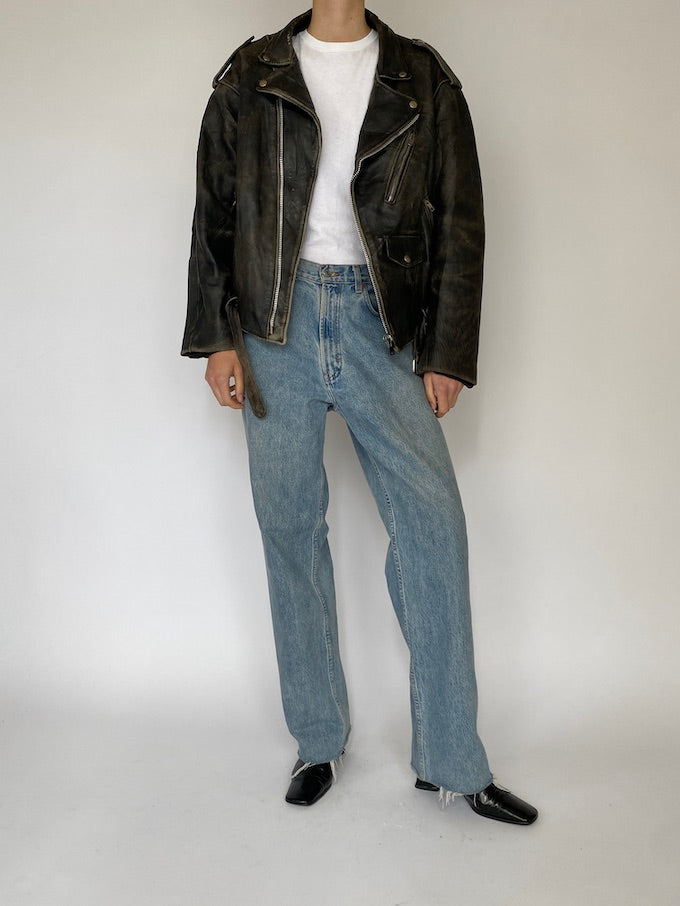Vintage distressed biker jacket in black 5452