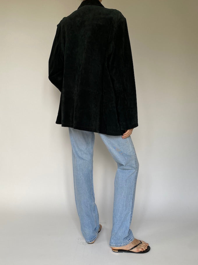 Vintage black suede leather jacket 4651