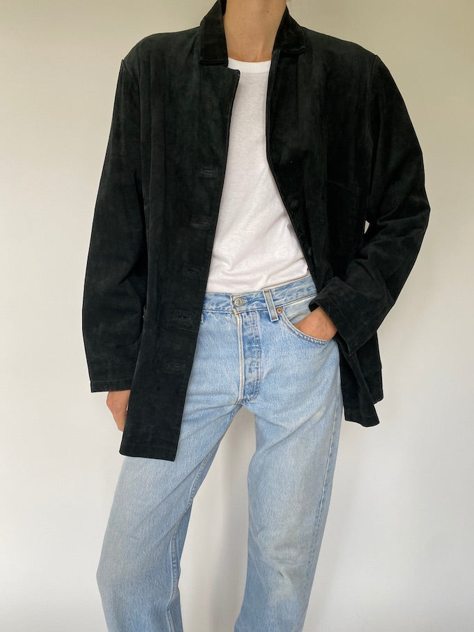 Vintage black suede leather jacket 4651