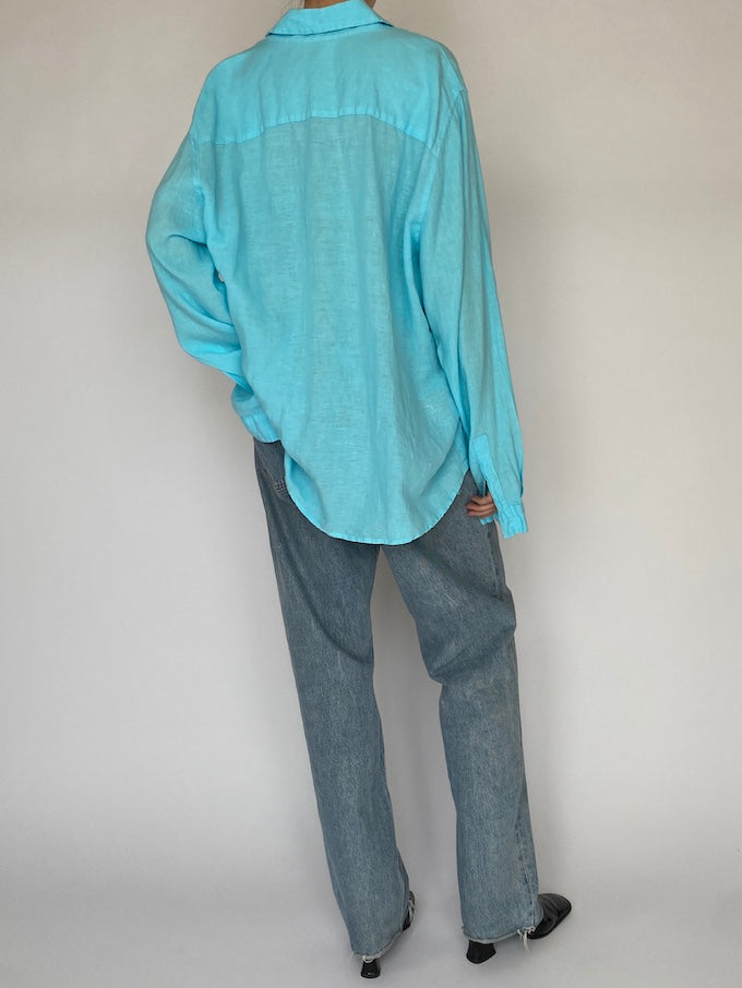 Vintage oversized turquoise linen shirt 5443